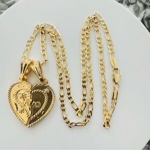 14K Gold Plated Te Amo 2 piece Heart Pendant with 20” Necklace. New